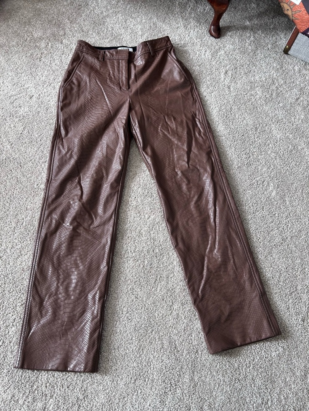 Babaton Bazaar Brown Snakeskin Vegan Leather Pants Wide Leg High Rise Festival